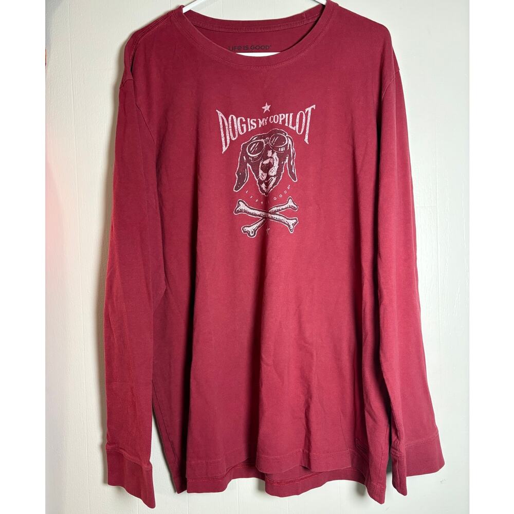 Life Is Good XXL Crusher Tee Dog Is My Copilot Skill Crossbones Long Sleeve
